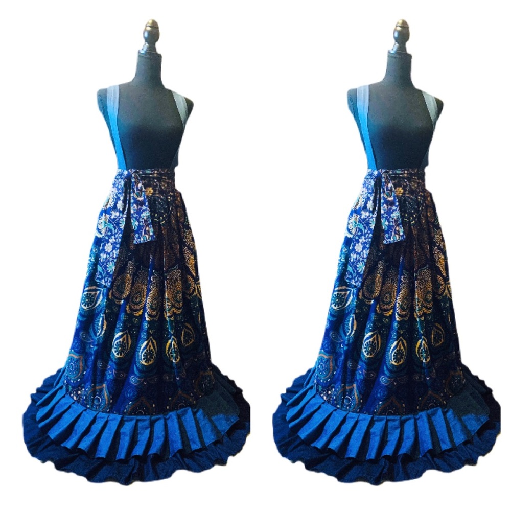 Handmade Boho Maxi Skirt Maxi Skirt Wraparound with Suspenders